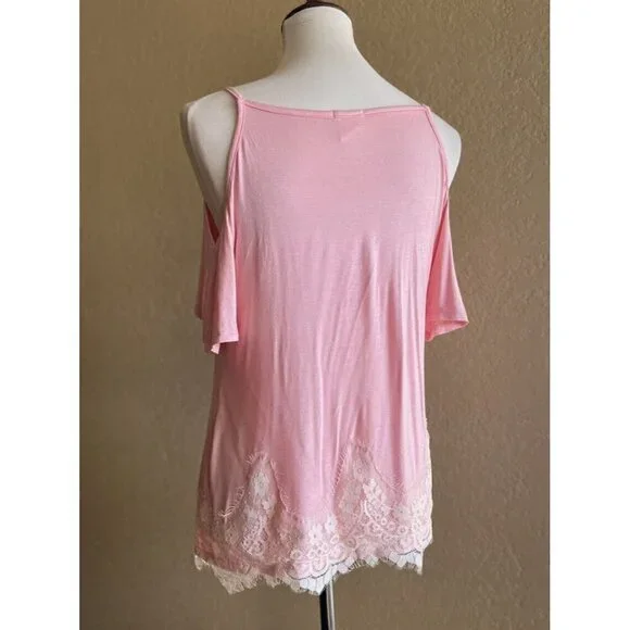 Self Esteem Womens pink Lace Trim Strappy Casual Top Size M - Picture 7 of 10